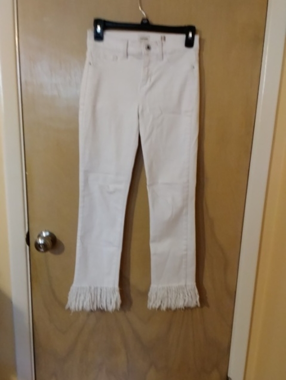Sneak Peek White Fringe Hem Wide Leg Jeans